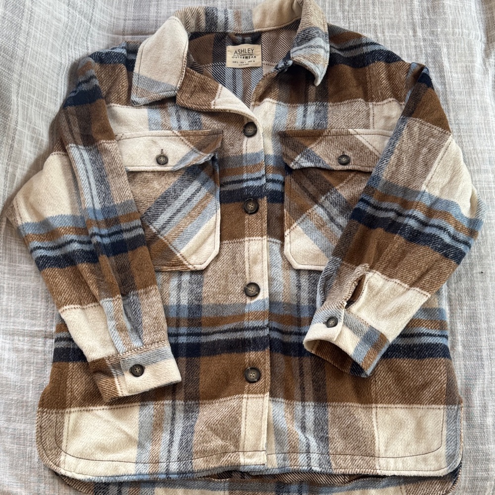 Ashley Oversized Plaid Shacket in Brown & Blue